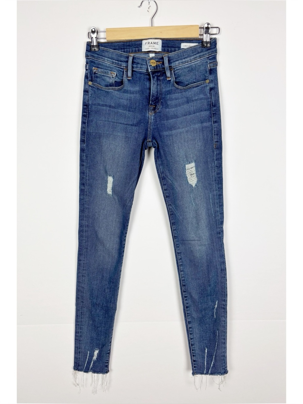 Frame Le Skinny de Jeanne Jeans Distressed Raw Hem Denim Size 26